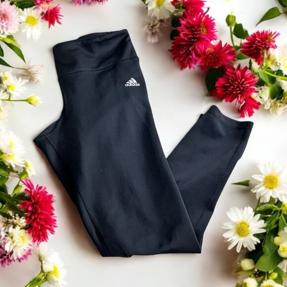 Adidas Climalite Black Athletic Leggings Sz Large Ankle 27" Inseam Gym Bottoms - Picture 1 of 5